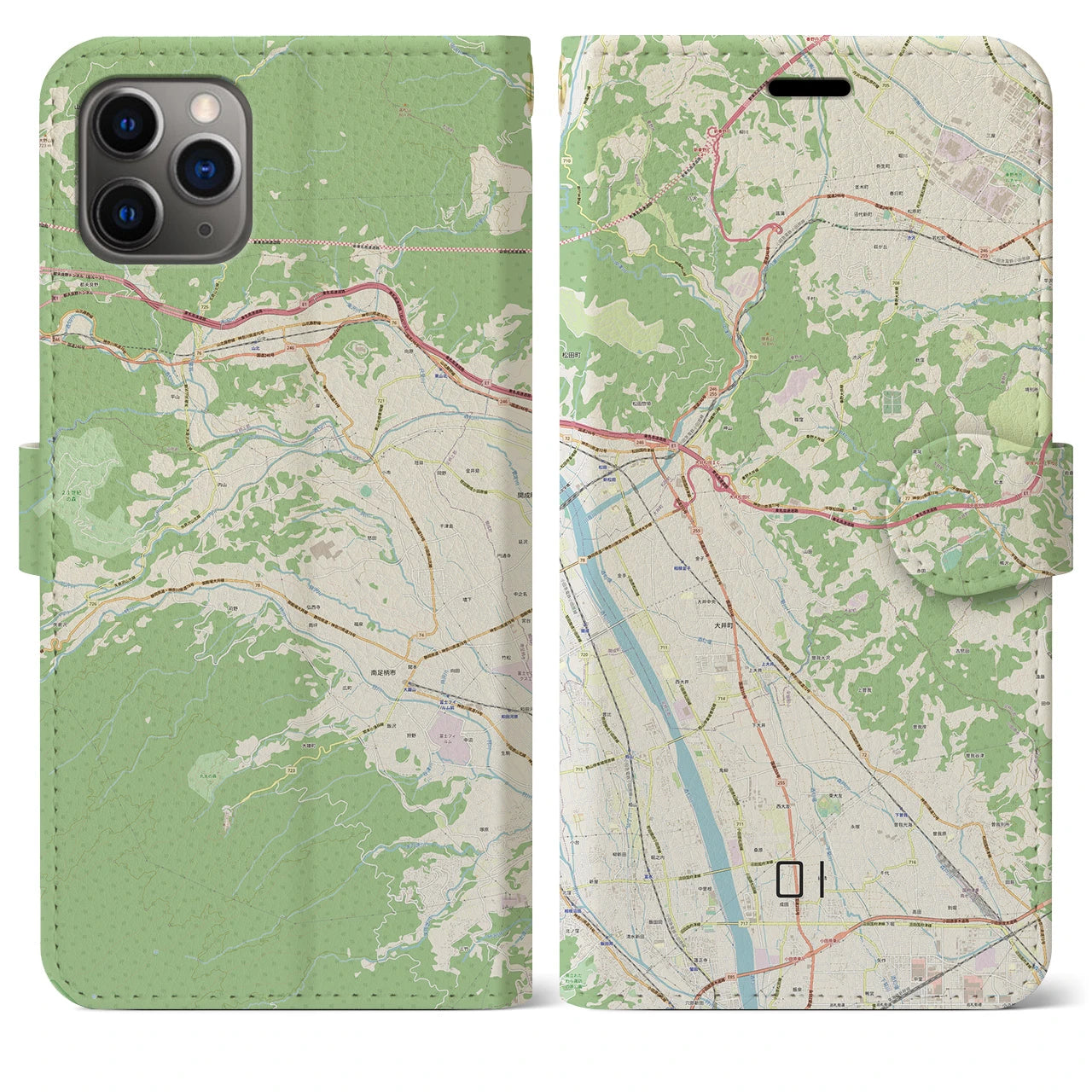 【大井】地図柄iPhoneケース（手帳両面タイプ・ナチュラル）iPhone 11 Pro Max 用