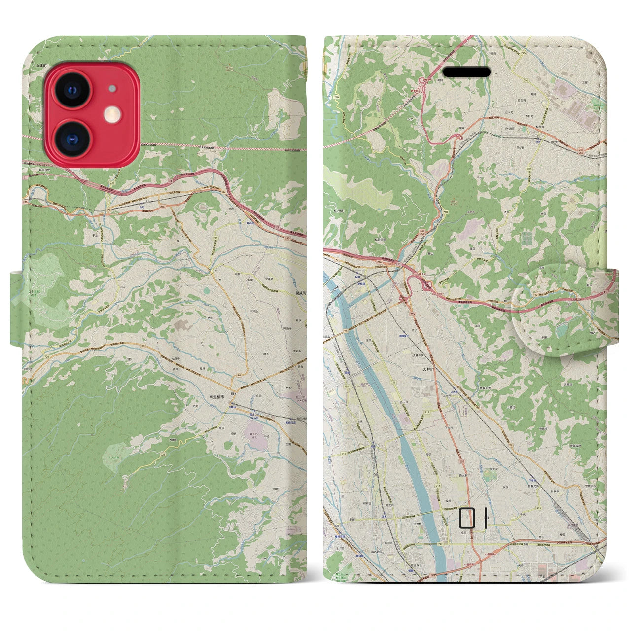 【大井】地図柄iPhoneケース（手帳両面タイプ・ナチュラル）iPhone 11 用