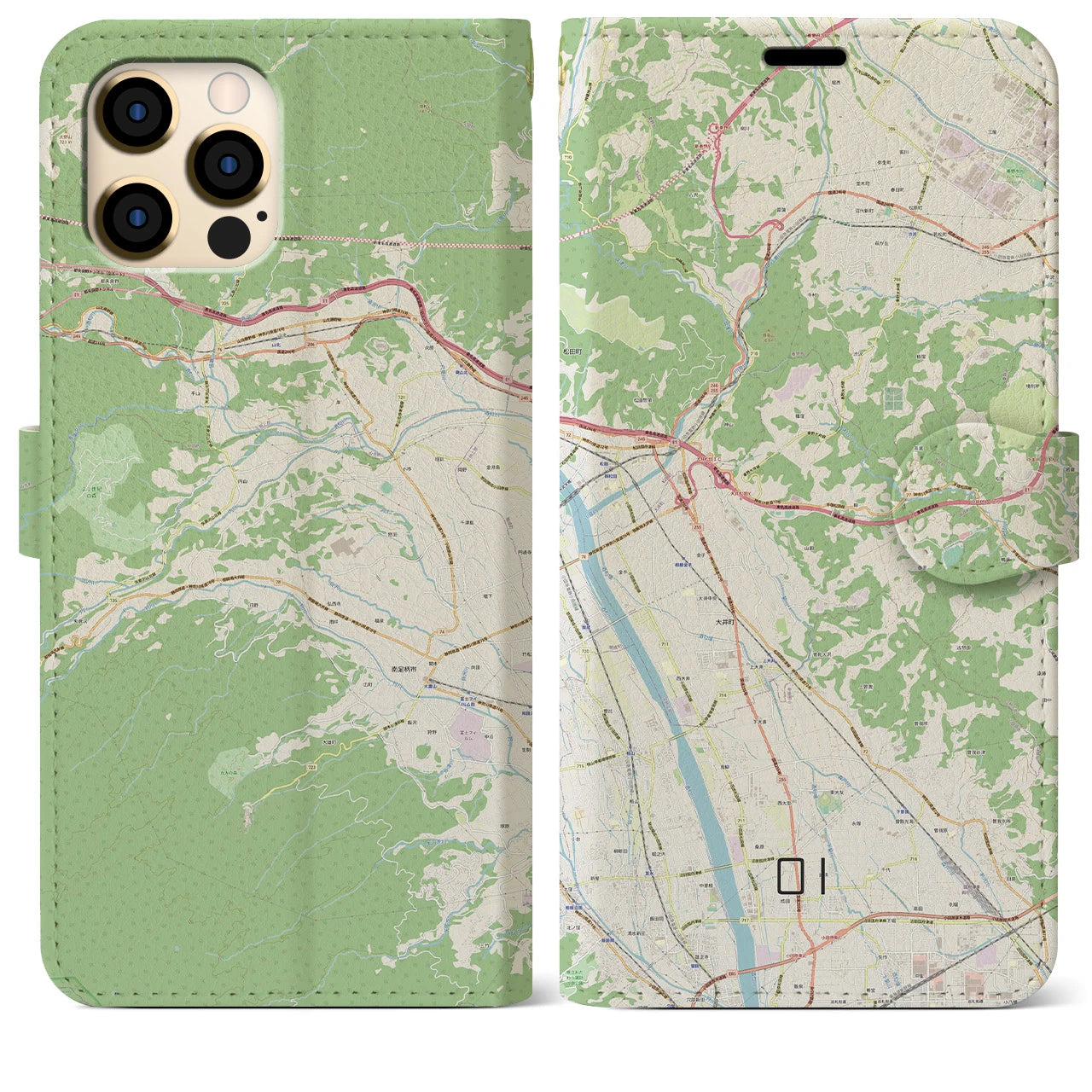 【大井】地図柄iPhoneケース（手帳両面タイプ・ナチュラル）iPhone 12 Pro Max 用