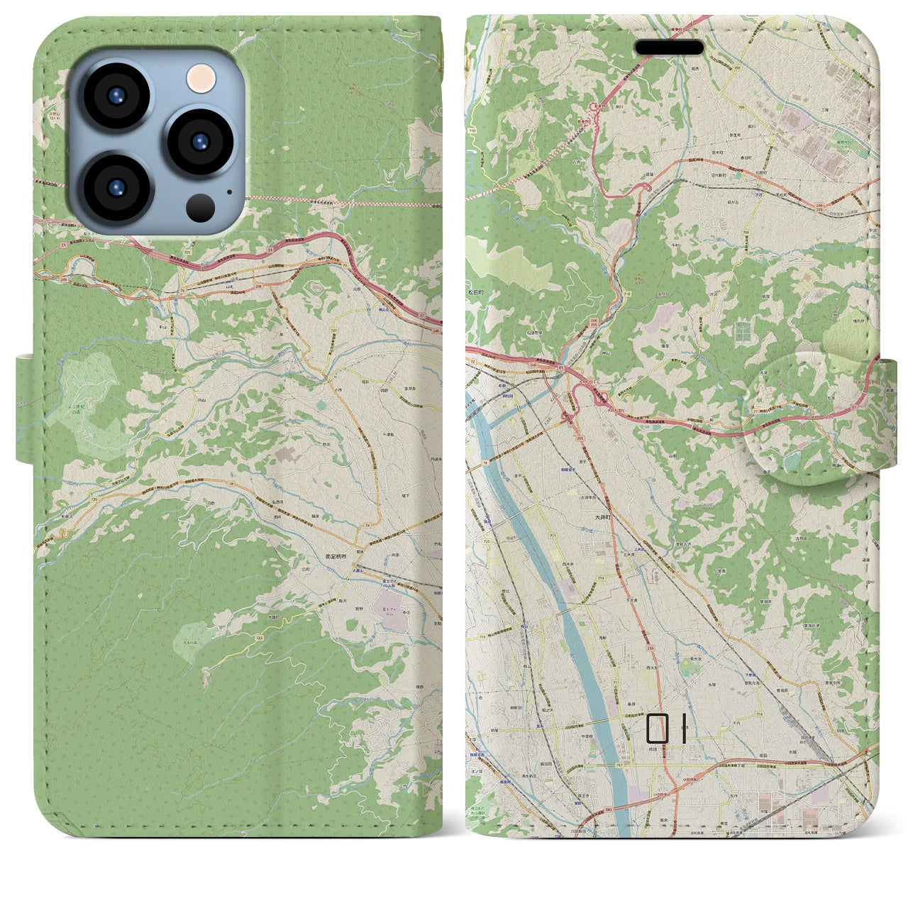 【大井】地図柄iPhoneケース（手帳両面タイプ・ナチュラル）iPhone 13 Pro Max 用