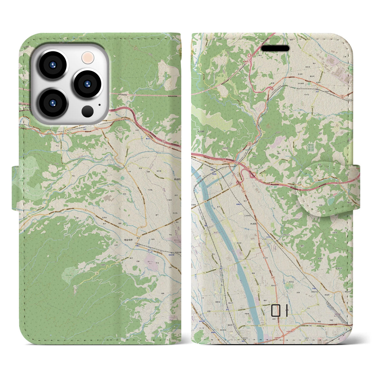 【大井】地図柄iPhoneケース（手帳両面タイプ・ナチュラル）iPhone 13 Pro 用