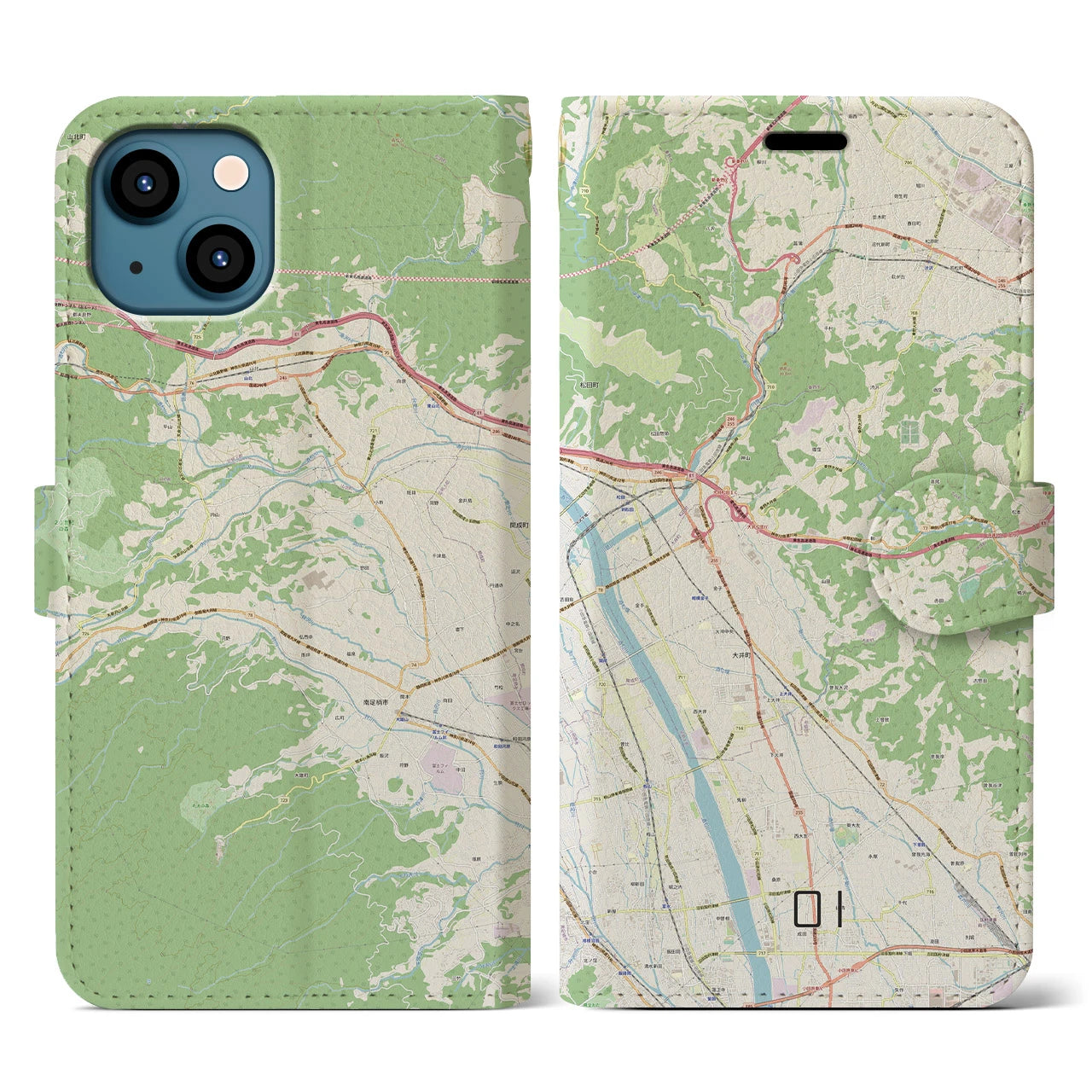 【大井】地図柄iPhoneケース（手帳両面タイプ・ナチュラル）iPhone 13 用