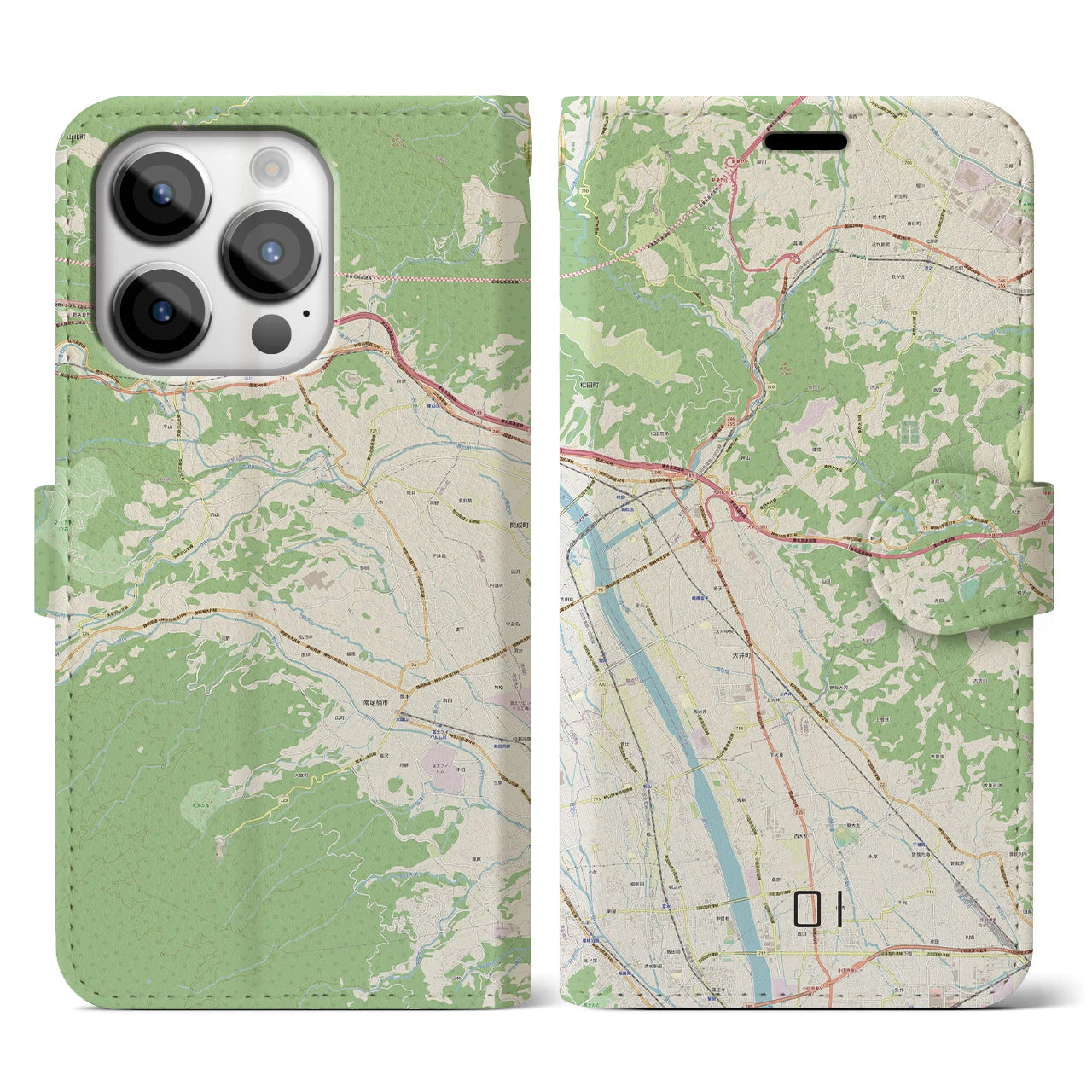 【大井】地図柄iPhoneケース（手帳両面タイプ・ナチュラル）iPhone 14 Pro 用