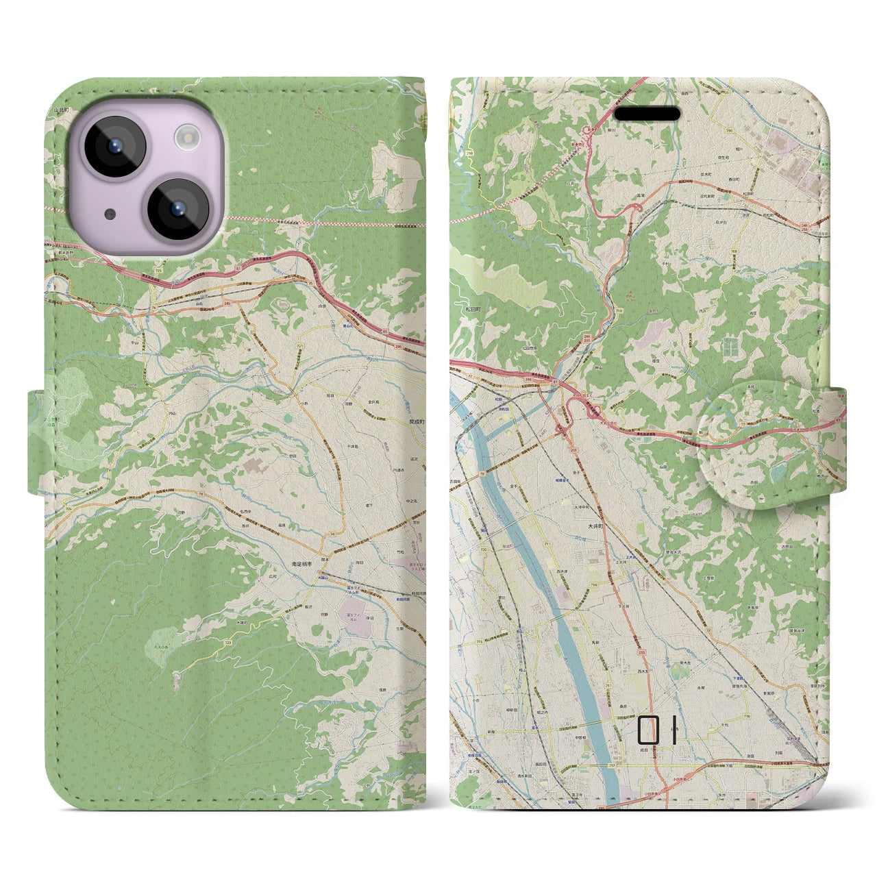 【大井】地図柄iPhoneケース（手帳両面タイプ・ナチュラル）iPhone 14 用