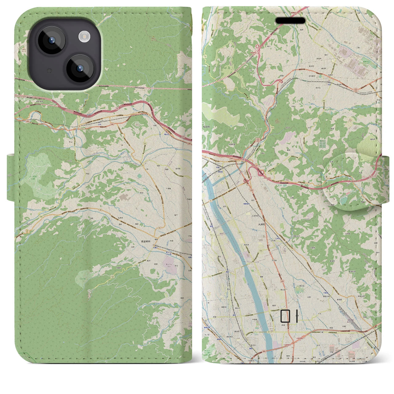 【大井】地図柄iPhoneケース（手帳両面タイプ・ナチュラル）iPhone 14 Plus 用