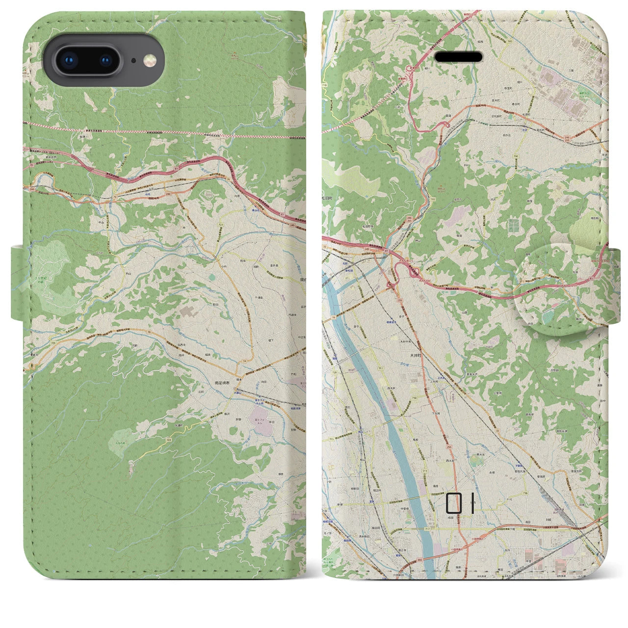 【大井】地図柄iPhoneケース（手帳両面タイプ・ナチュラル）iPhone 8Plus /7Plus / 6sPlus / 6Plus 用