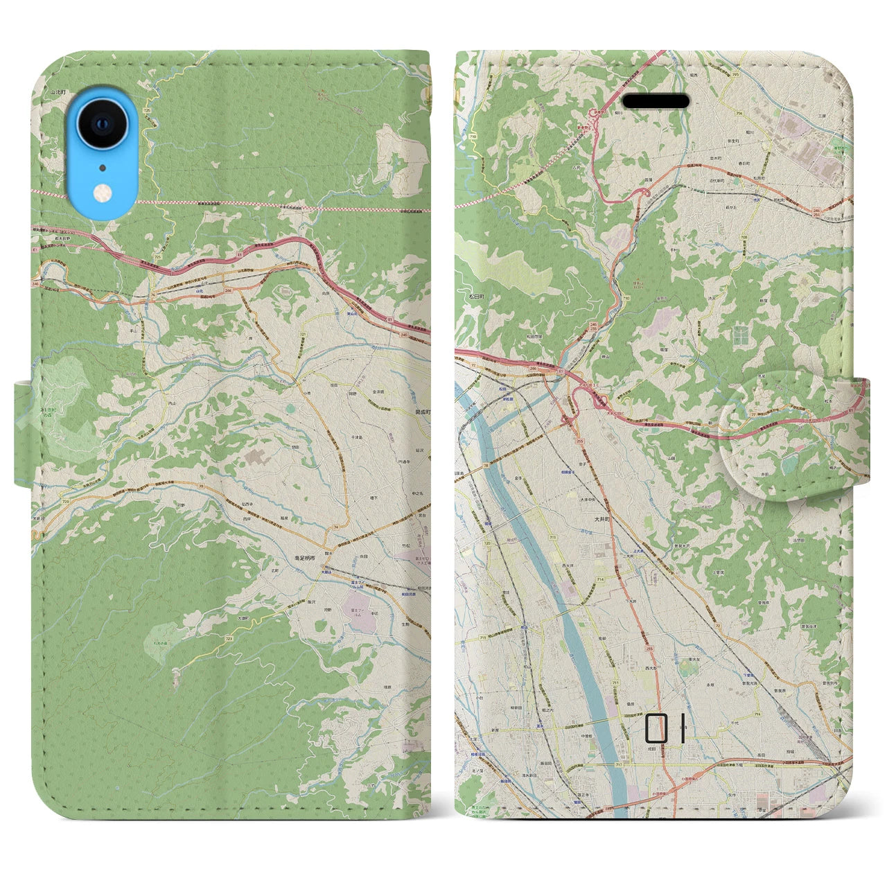 【大井】地図柄iPhoneケース（手帳両面タイプ・ナチュラル）iPhone XR 用