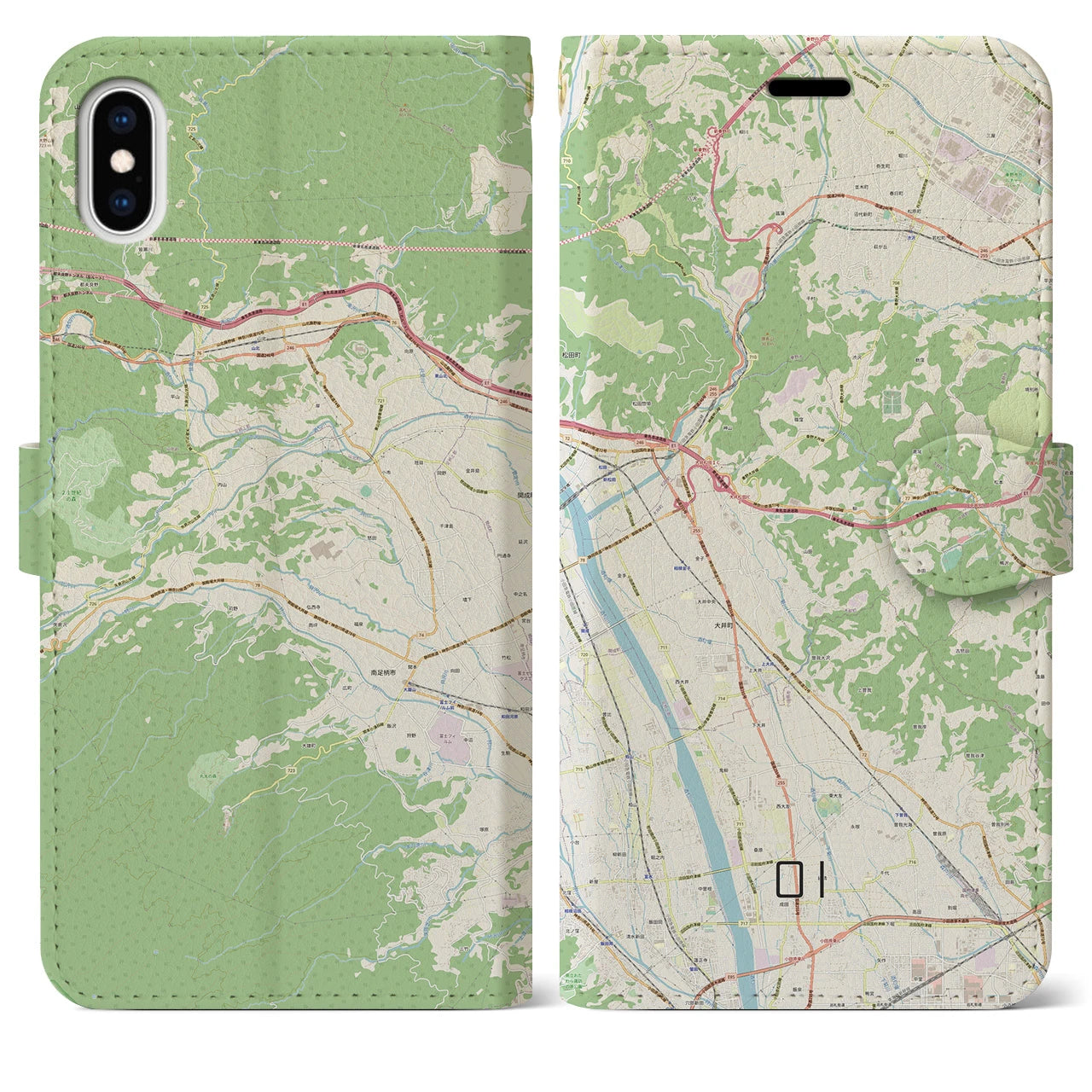 【大井】地図柄iPhoneケース（手帳両面タイプ・ナチュラル）iPhone XS Max 用
