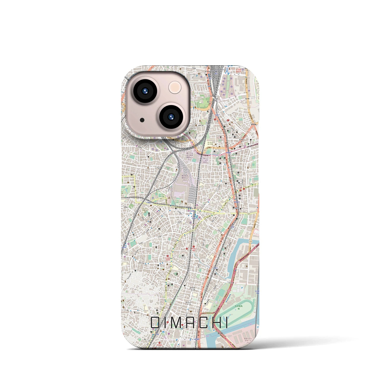 【大井町】地図柄iPhoneケース（バックカバータイプ・ナチュラル）iPhone 13 mini 用