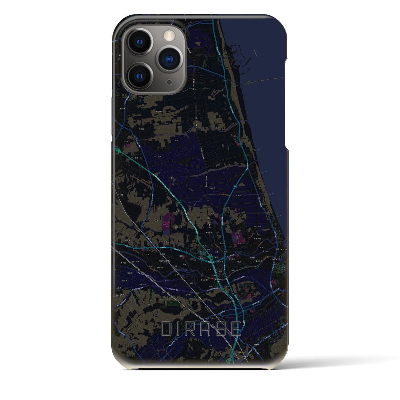 【おいらせ】地図柄iPhoneケース（バックカバータイプ・ブラック）iPhone 11 Pro Max 用