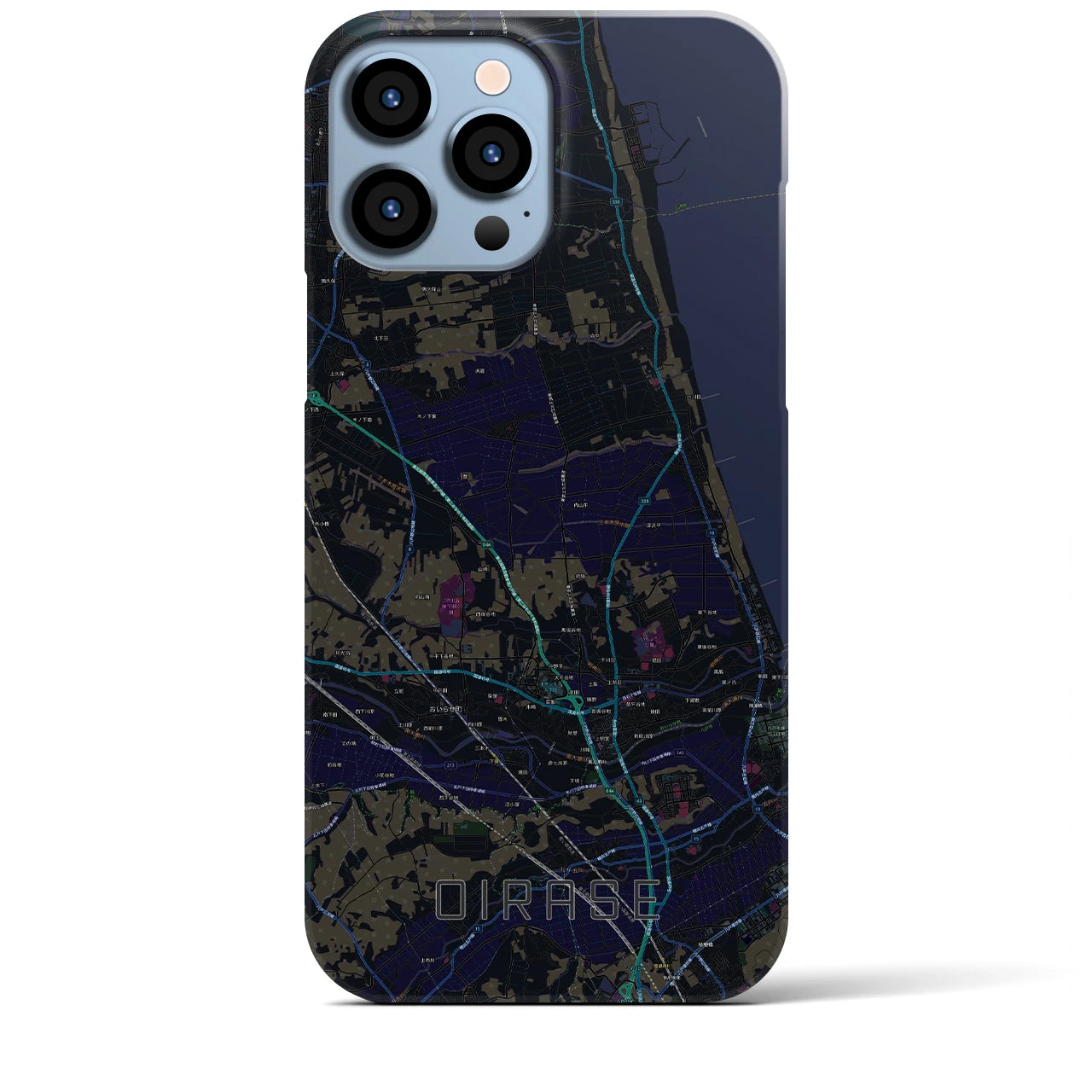 【おいらせ】地図柄iPhoneケース（バックカバータイプ・ブラック）iPhone 13 Pro Max 用