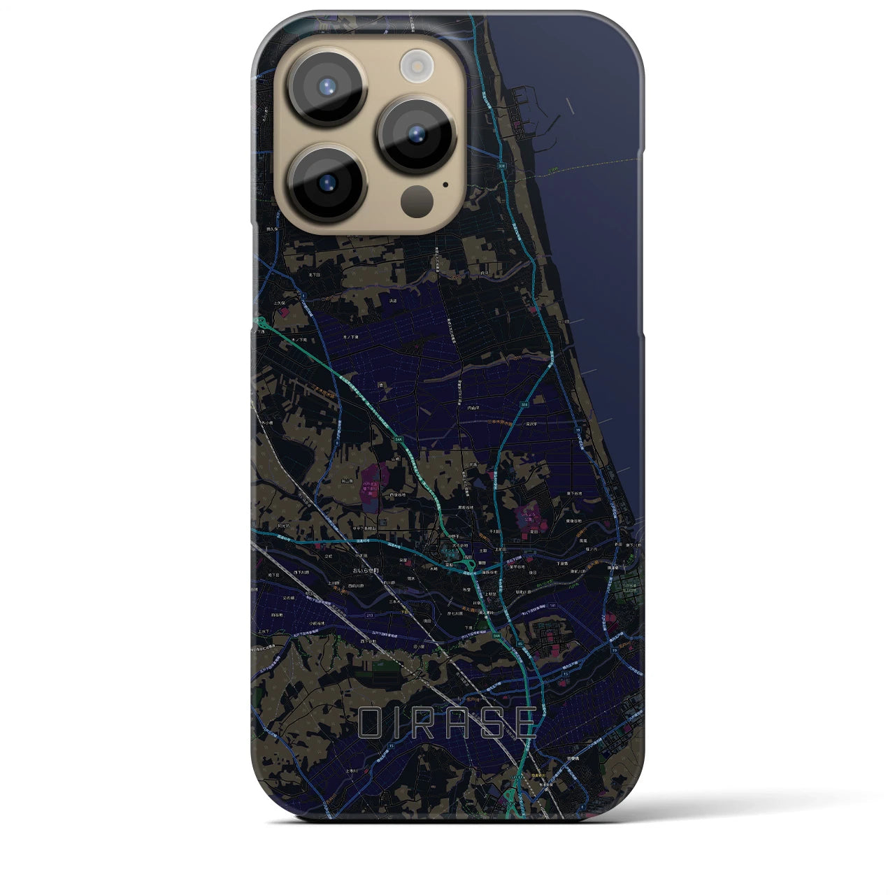 【おいらせ】地図柄iPhoneケース（バックカバータイプ・ブラック）iPhone 14 Pro Max 用