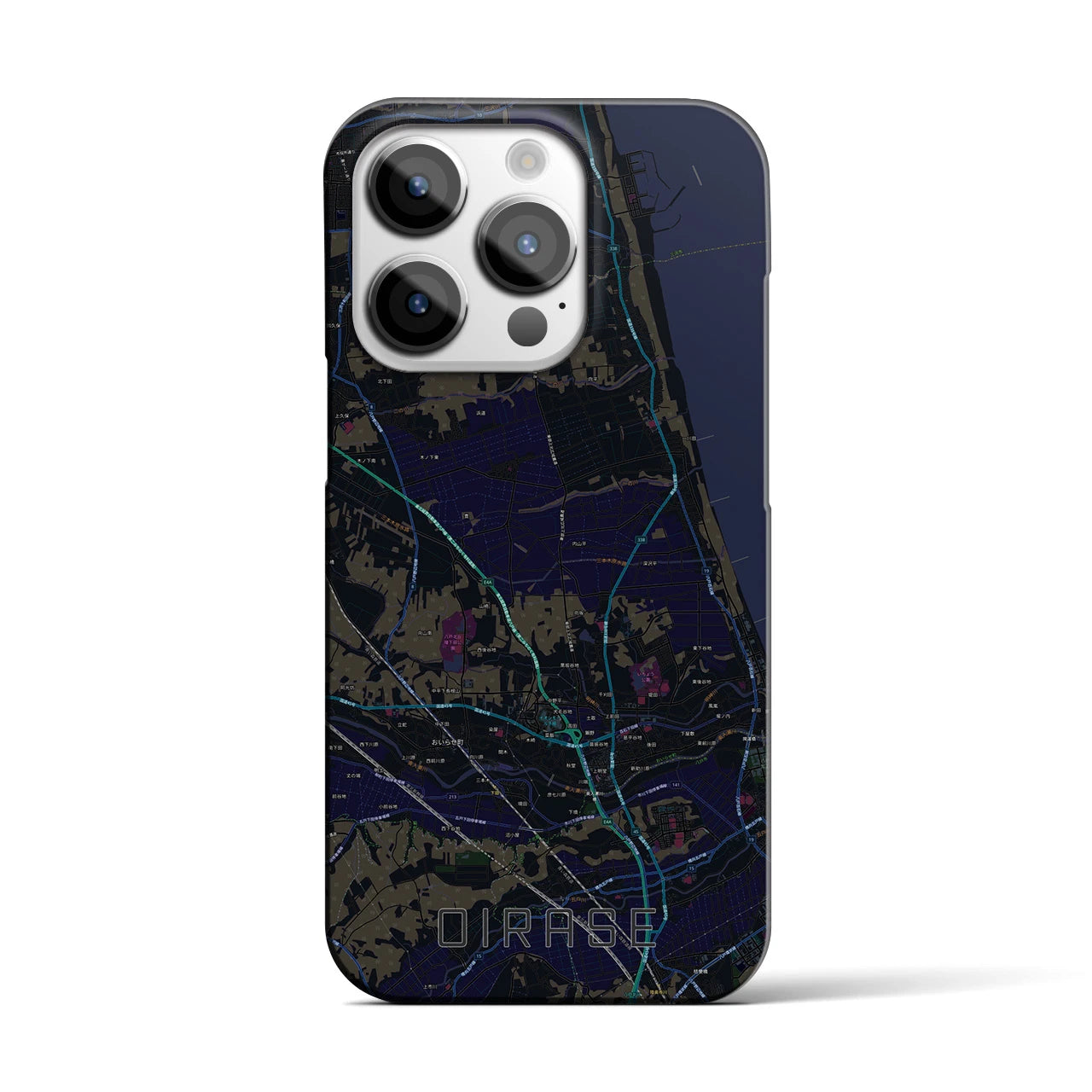 【おいらせ】地図柄iPhoneケース（バックカバータイプ・ブラック）iPhone 14 Pro 用