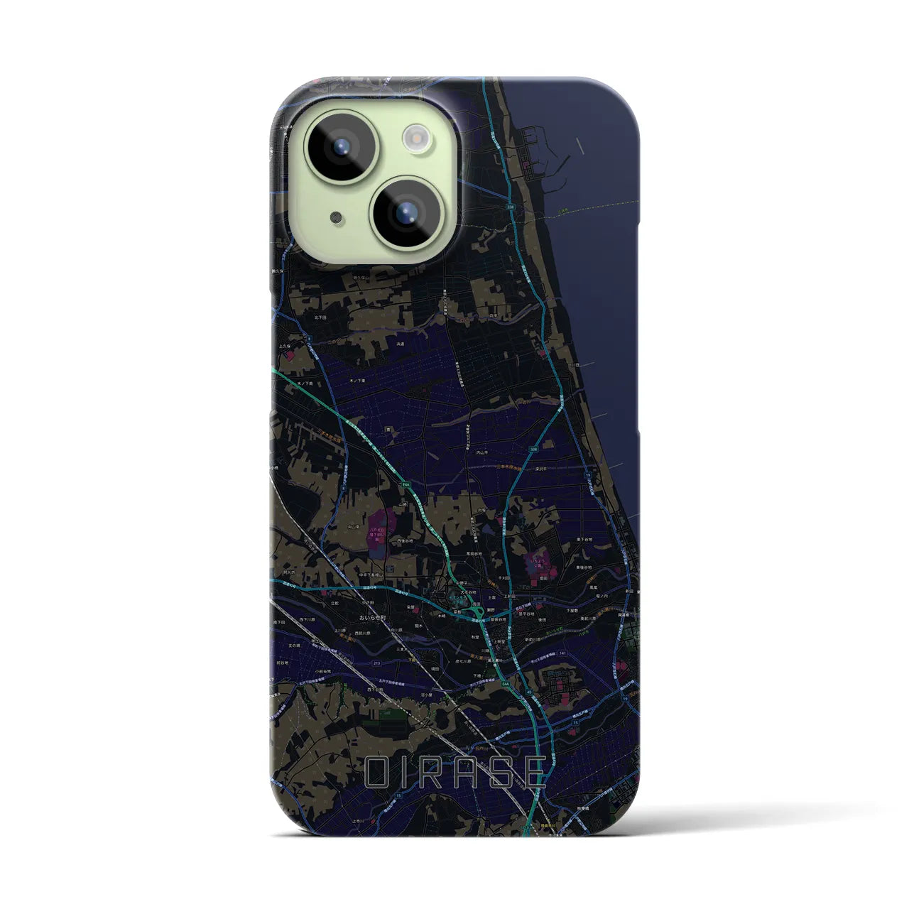 【おいらせ】地図柄iPhoneケース（バックカバータイプ・ブラック）iPhone 15 用