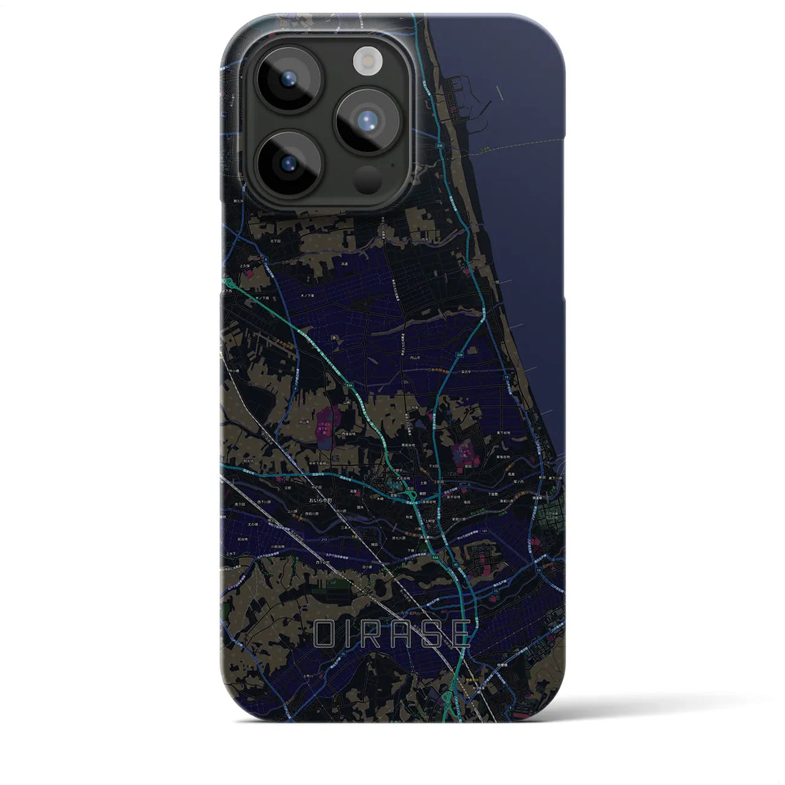【おいらせ】地図柄iPhoneケース（バックカバータイプ・ブラック）iPhone 15 Pro Max 用
