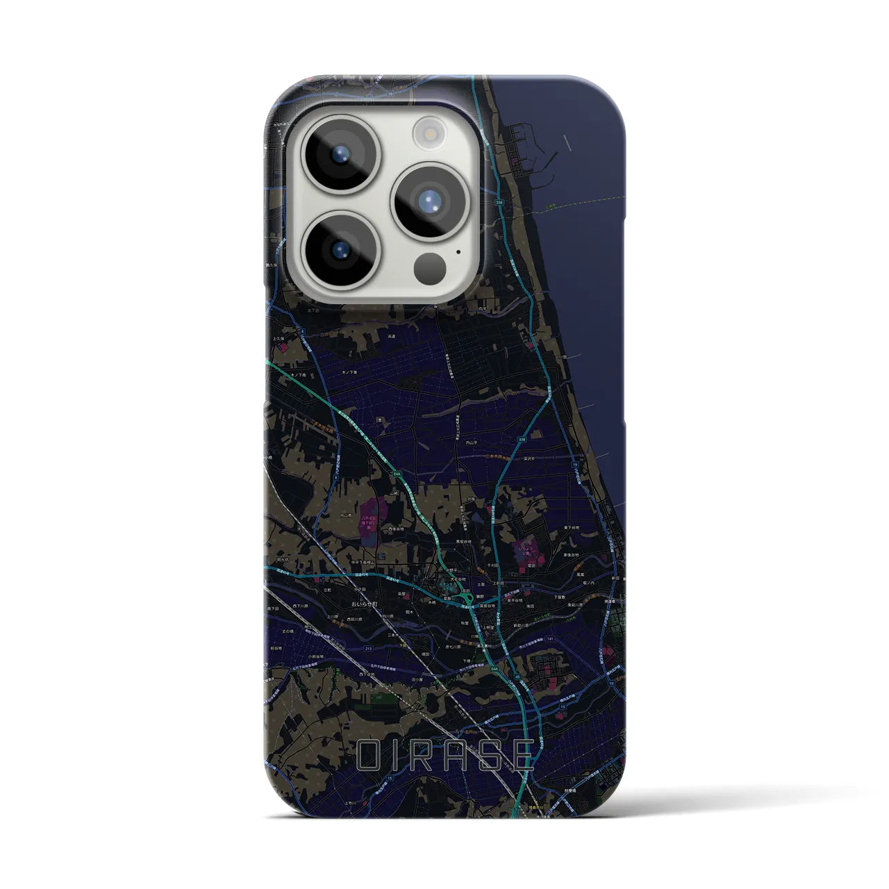 【おいらせ】地図柄iPhoneケース（バックカバータイプ・ブラック）iPhone 15 Pro 用
