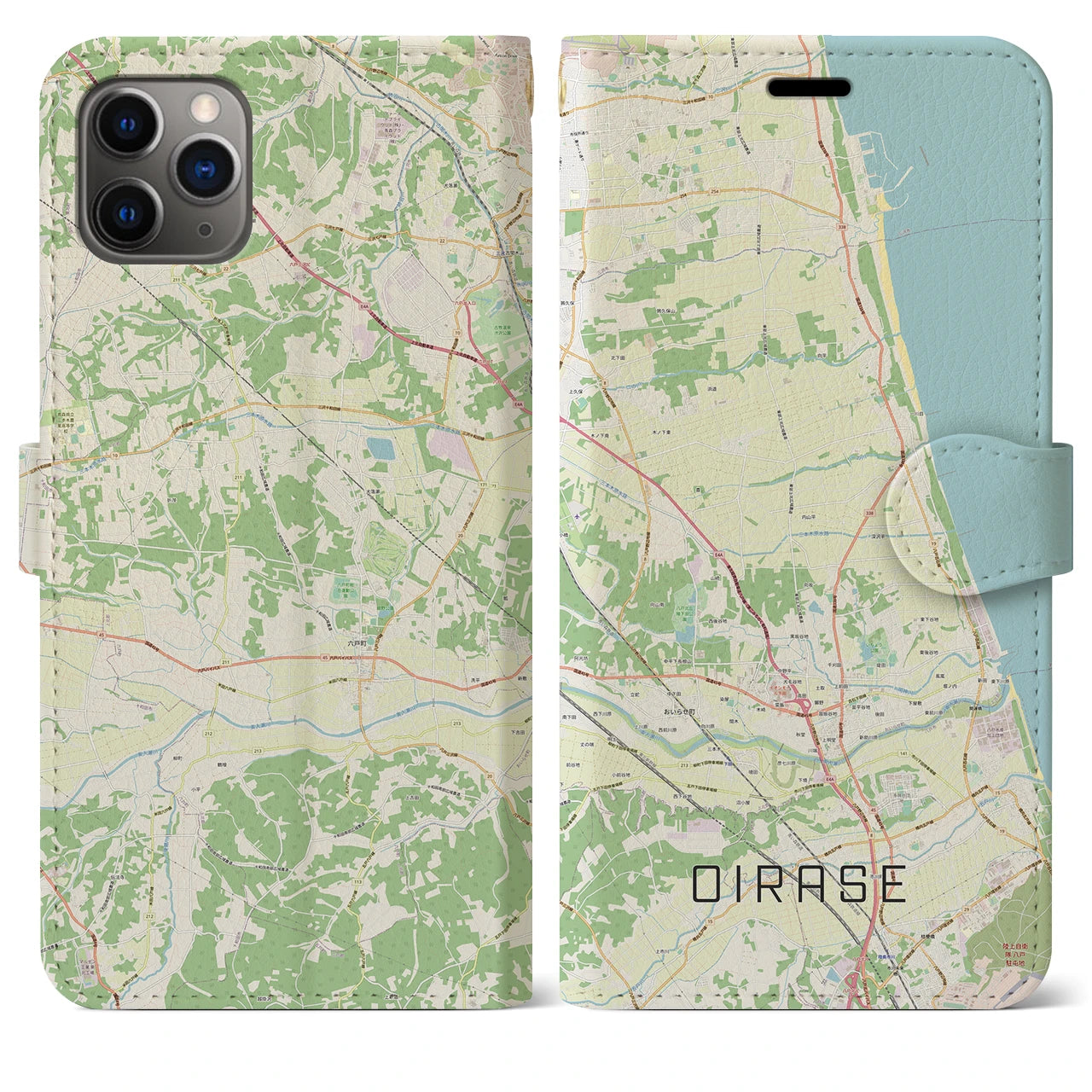 【おいらせ】地図柄iPhoneケース（手帳両面タイプ・ナチュラル）iPhone 11 Pro Max 用