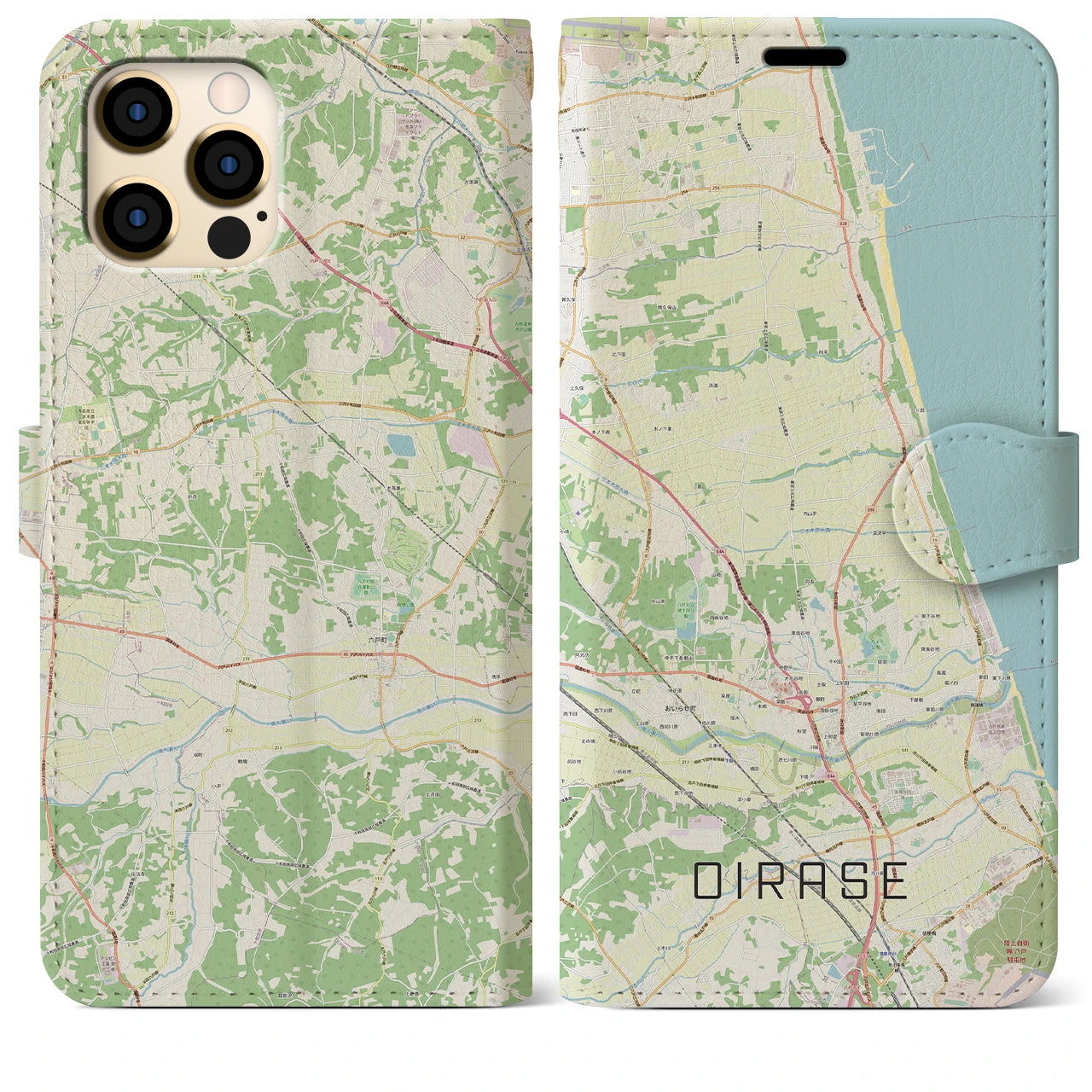 【おいらせ】地図柄iPhoneケース（手帳両面タイプ・ナチュラル）iPhone 12 Pro Max 用