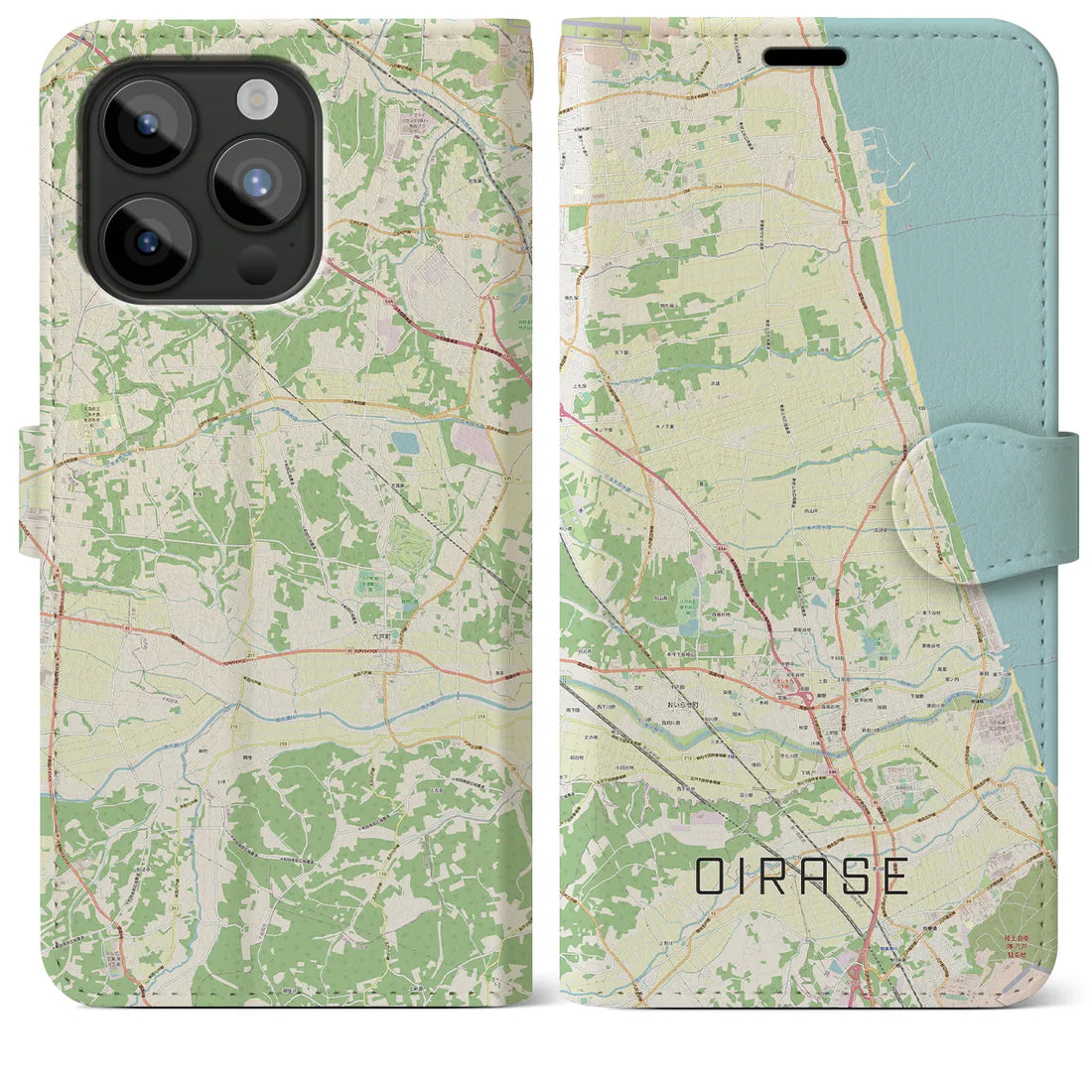 【おいらせ】地図柄iPhoneケース（手帳両面タイプ・ナチュラル）iPhone 15 Pro Max 用
