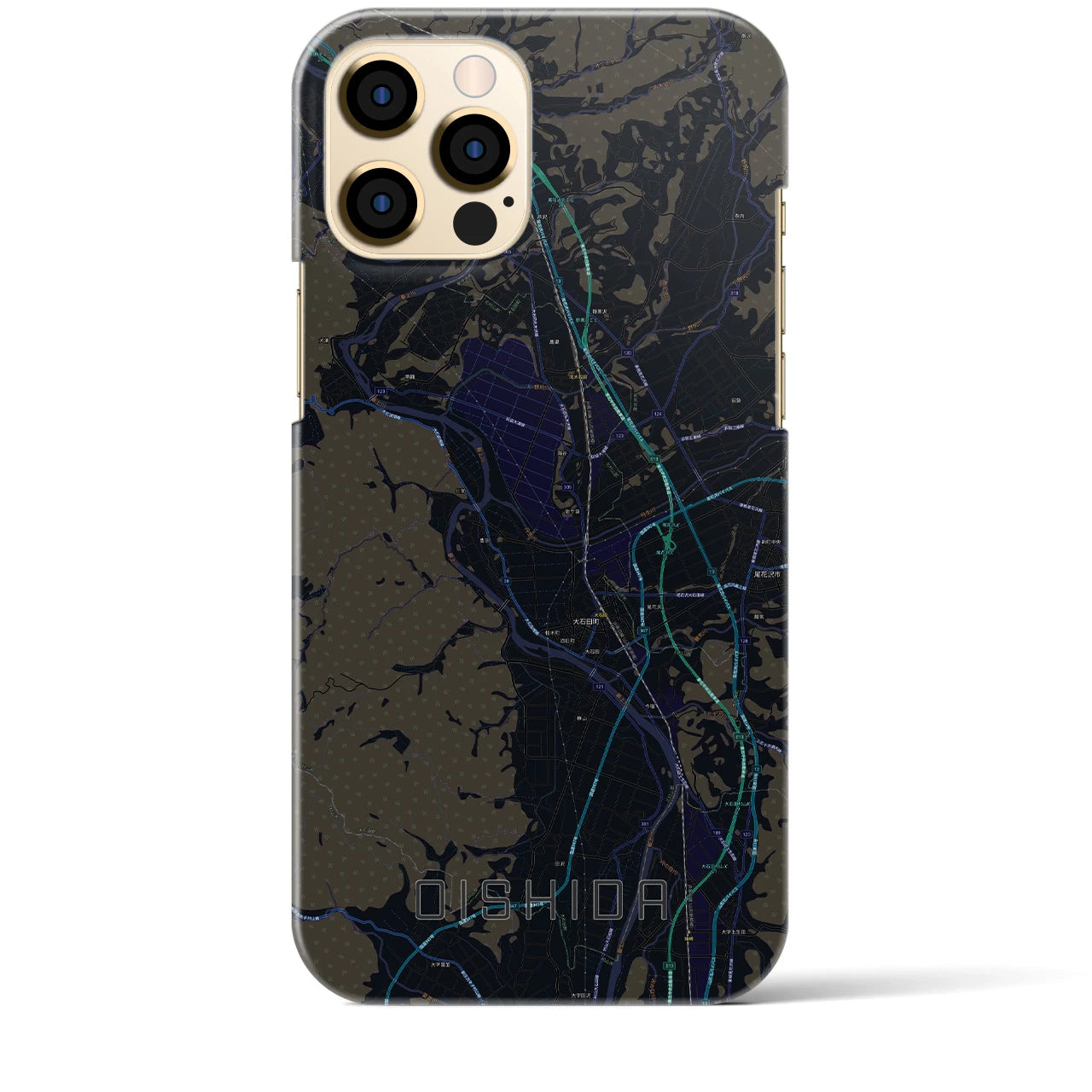 【大石田】地図柄iPhoneケース（バックカバータイプ・ブラック）iPhone 12 Pro Max 用