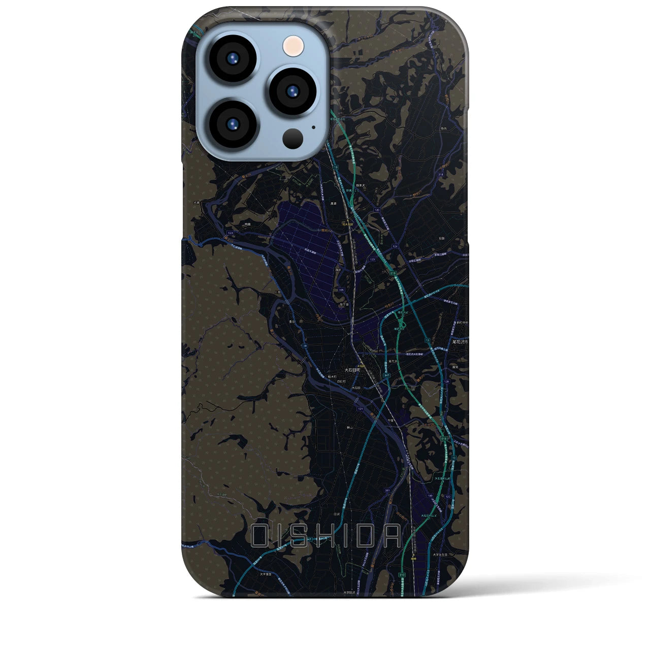 【大石田】地図柄iPhoneケース（バックカバータイプ・ブラック）iPhone 13 Pro Max 用