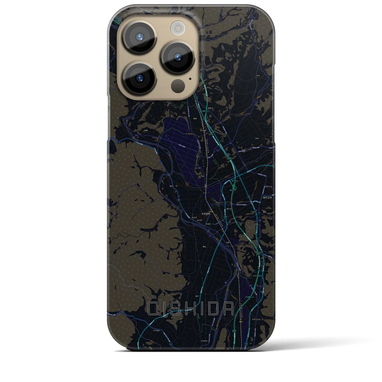 【大石田】地図柄iPhoneケース（バックカバータイプ・ブラック）iPhone 14 Pro Max 用