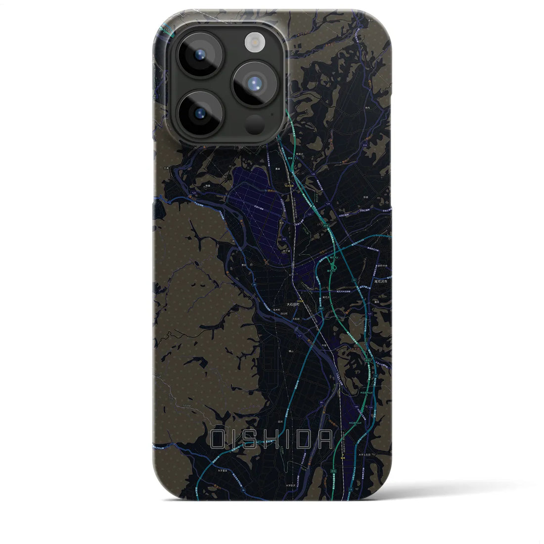 【大石田】地図柄iPhoneケース（バックカバータイプ・ブラック）iPhone 15 Pro Max 用