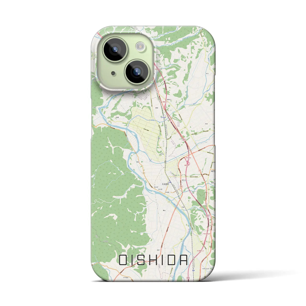 【大石田】地図柄iPhoneケース（バックカバータイプ・ナチュラル）iPhone 15 用