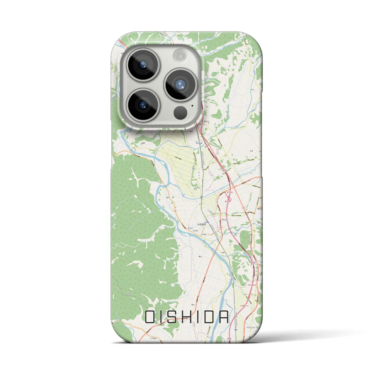【大石田】地図柄iPhoneケース（バックカバータイプ・ナチュラル）iPhone 15 Pro 用
