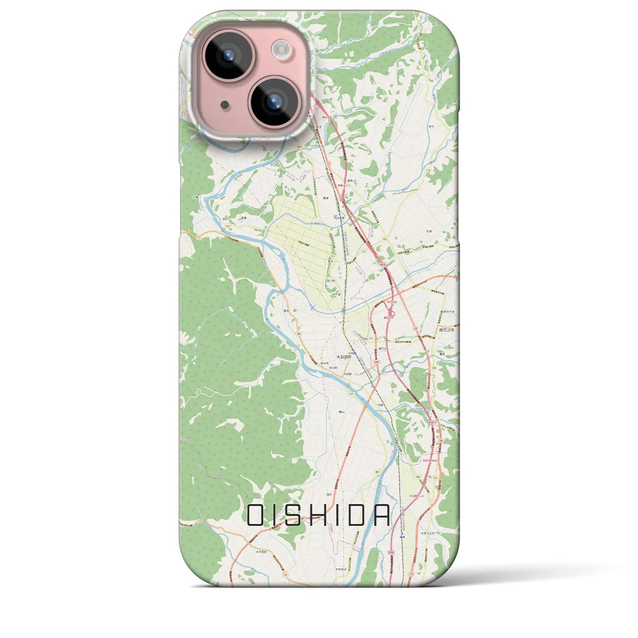 【大石田】地図柄iPhoneケース（バックカバータイプ・ナチュラル）iPhone 15 Plus 用
