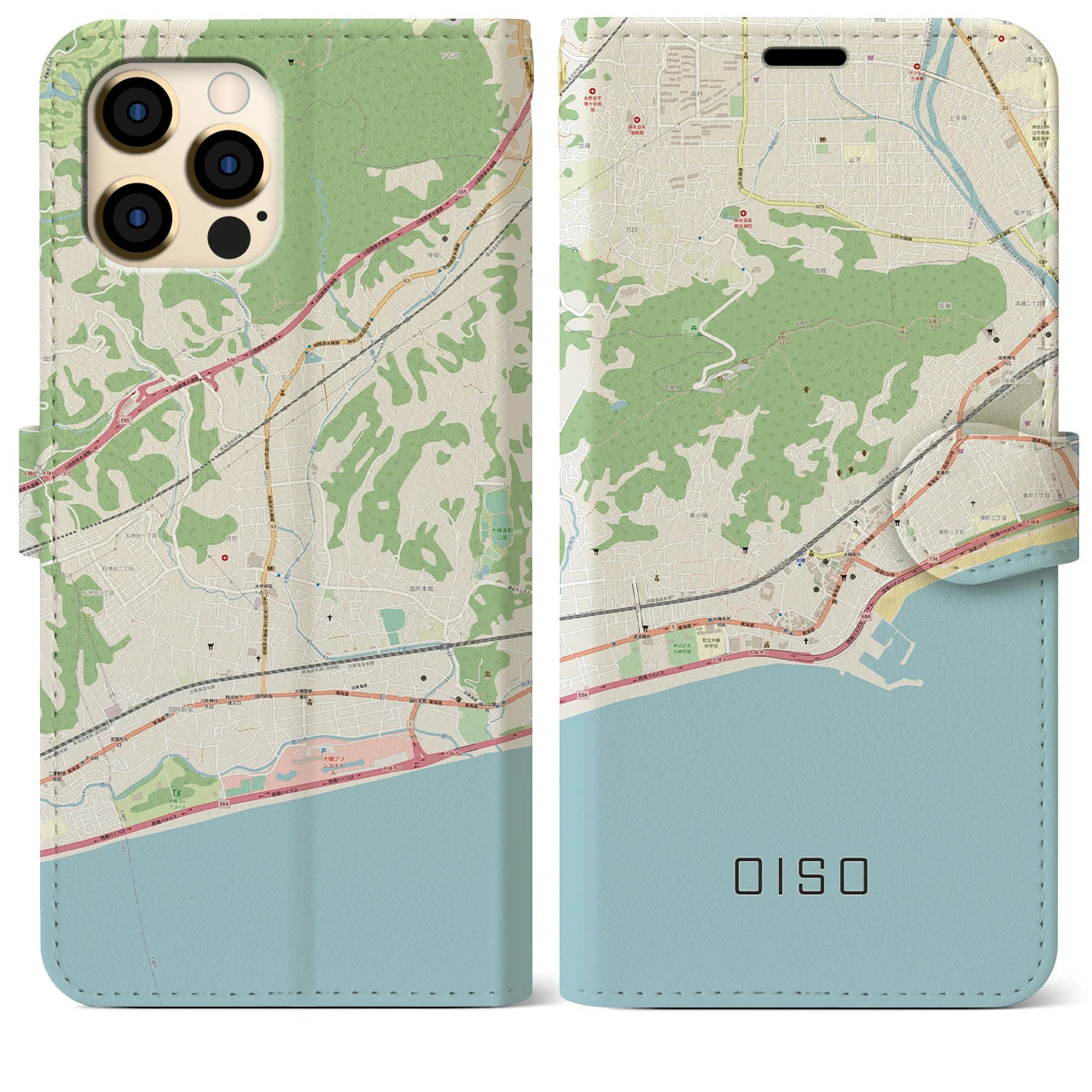 【大磯】地図柄iPhoneケース（手帳両面タイプ・ナチュラル）iPhone 12 Pro Max 用