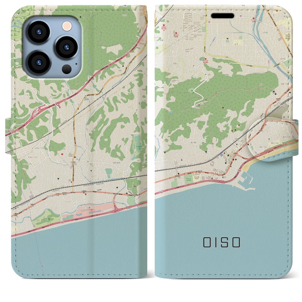 【大磯】地図柄iPhoneケース（手帳両面タイプ・ナチュラル）iPhone 13 Pro Max 用