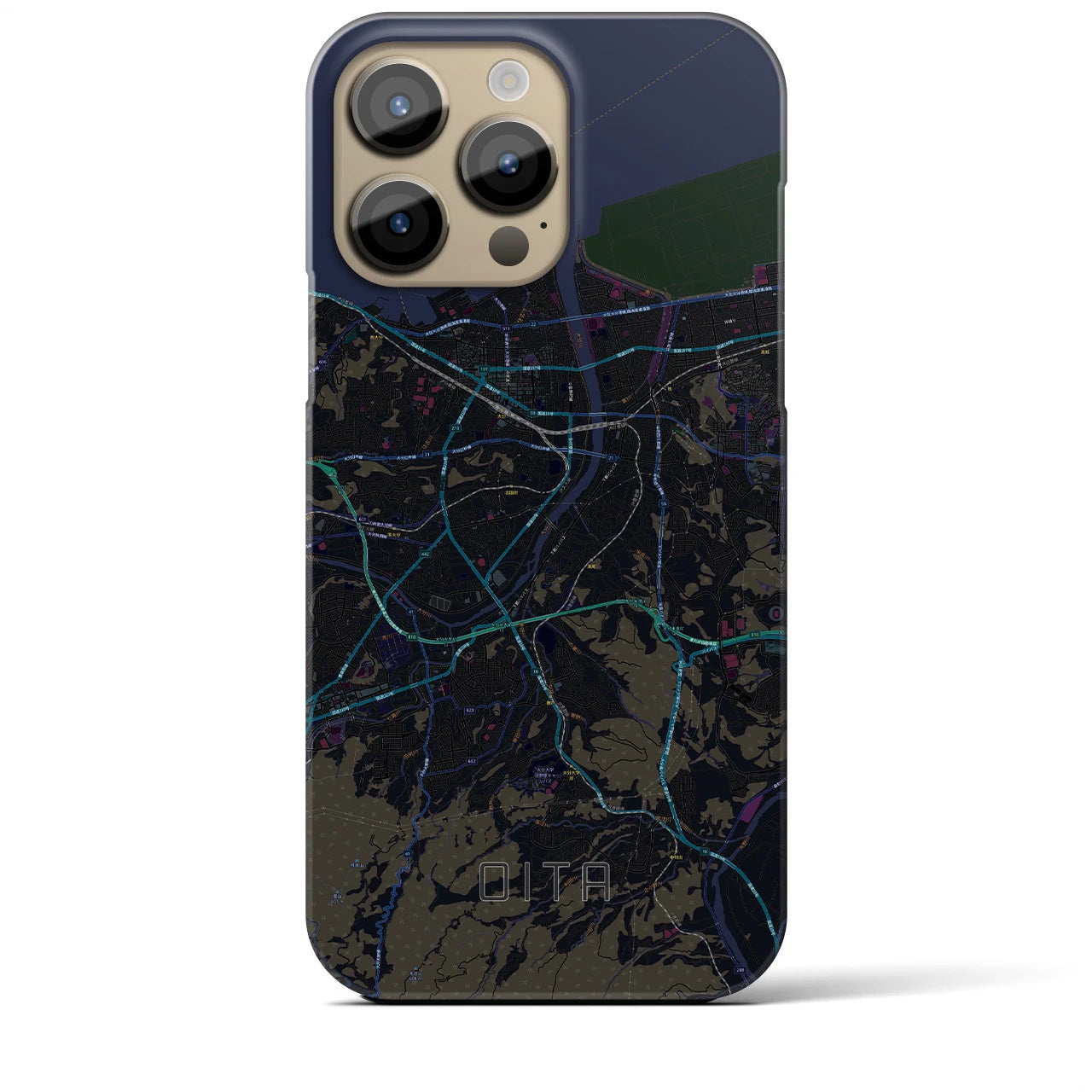 【大分】地図柄iPhoneケース（バックカバータイプ・ブラック）iPhone 14 Pro Max 用