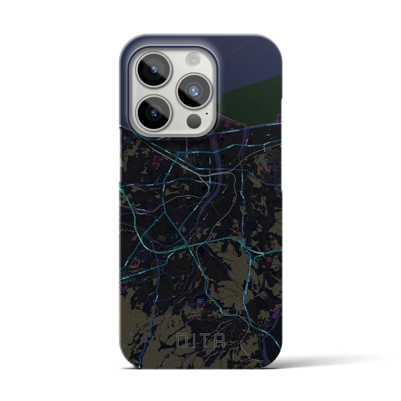 【大分】地図柄iPhoneケース（バックカバータイプ・ブラック）iPhone 15 Pro 用