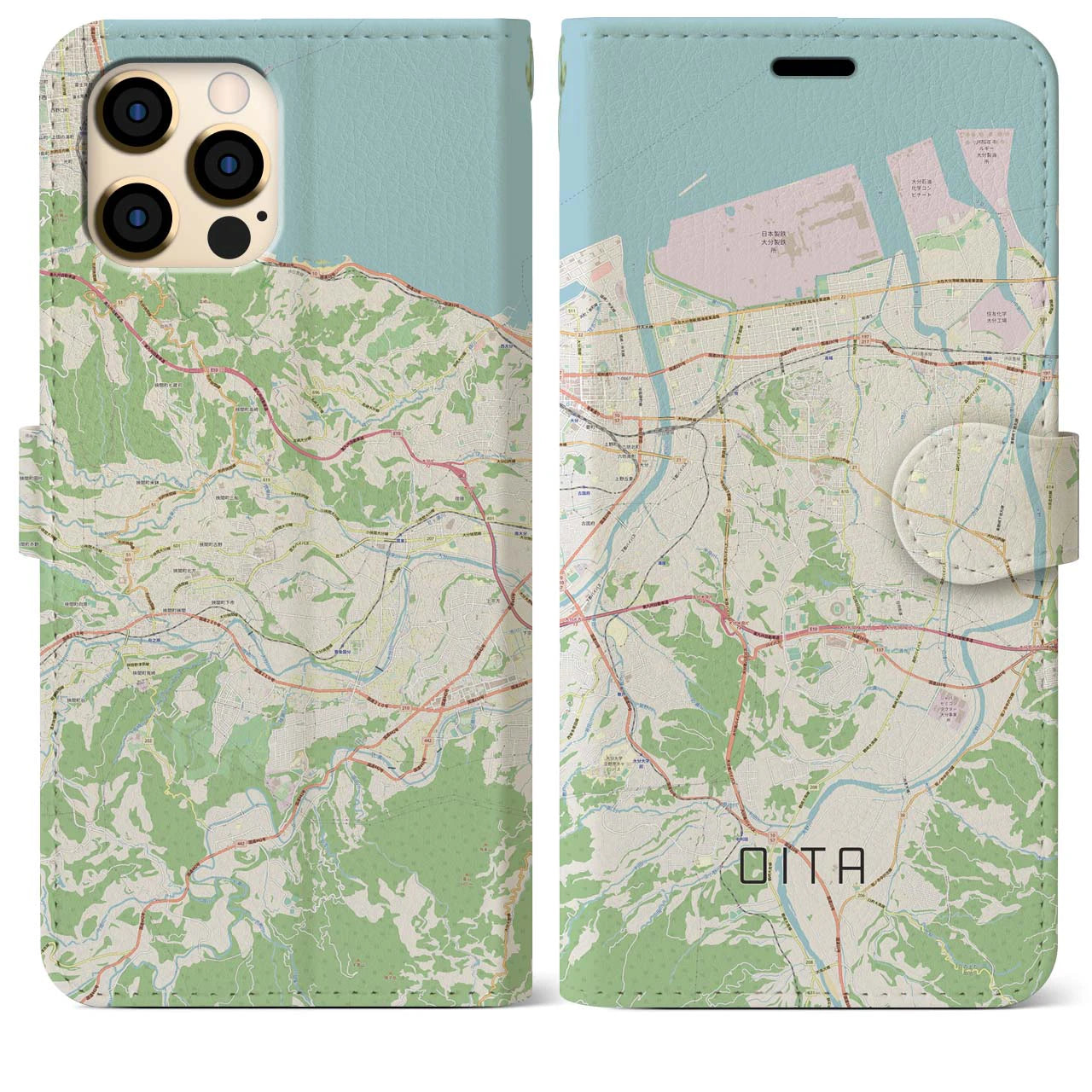 【大分】地図柄iPhoneケース（手帳両面タイプ・ナチュラル）iPhone 12 Pro Max 用