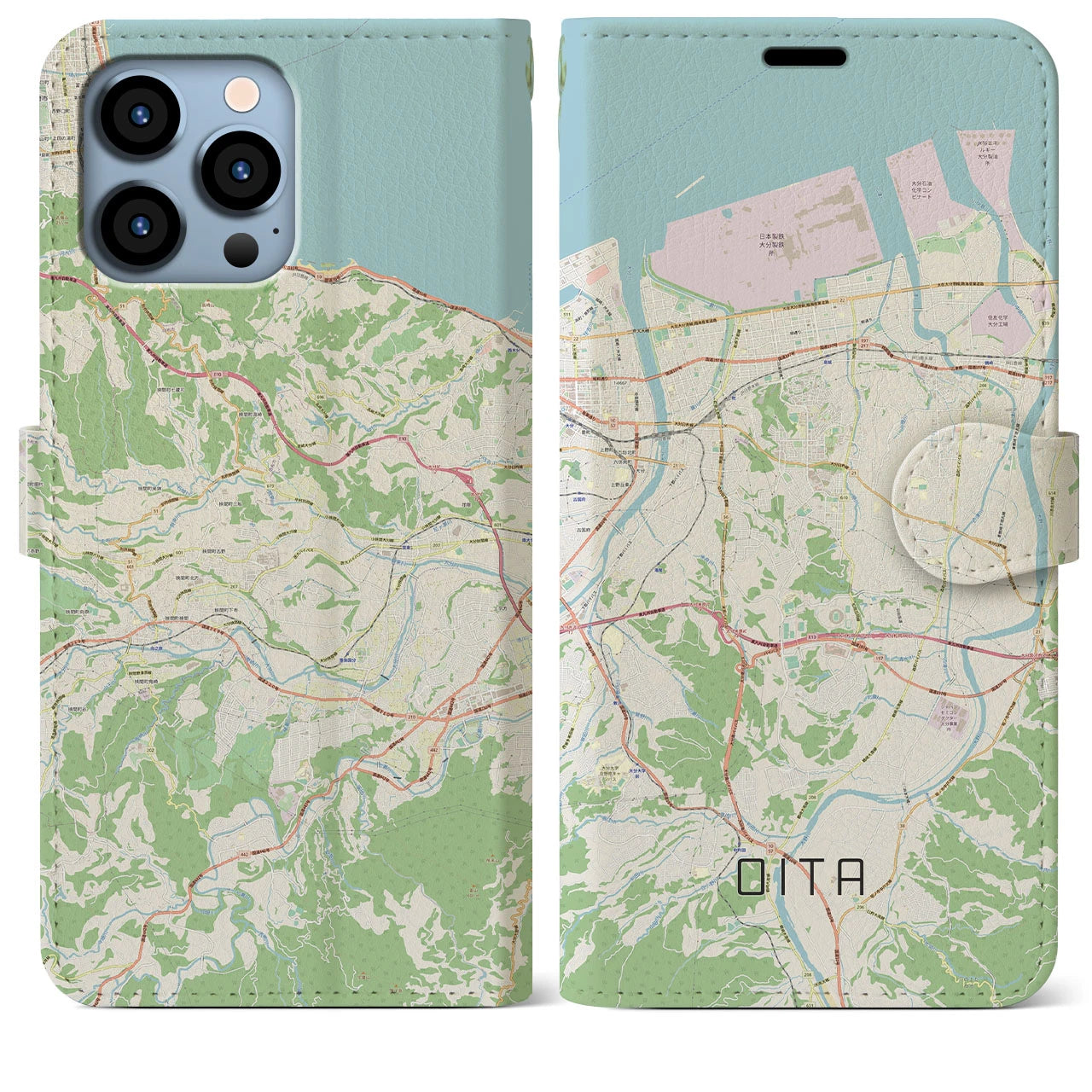 【大分】地図柄iPhoneケース（手帳両面タイプ・ナチュラル）iPhone 13 Pro Max 用