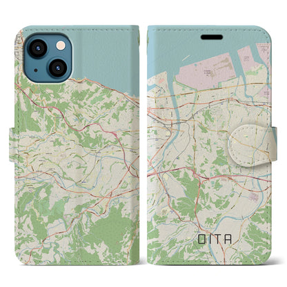 【大分（大分県）】地図柄iPhoneケース（手帳タイプ）ナチュラル・iPhone 13 用