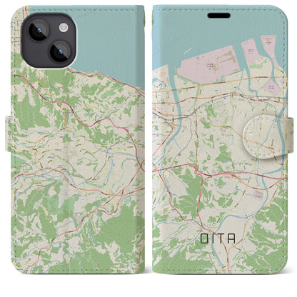 【大分（大分県）】地図柄iPhoneケース（手帳タイプ）ナチュラル・iPhone 14 Plus 用