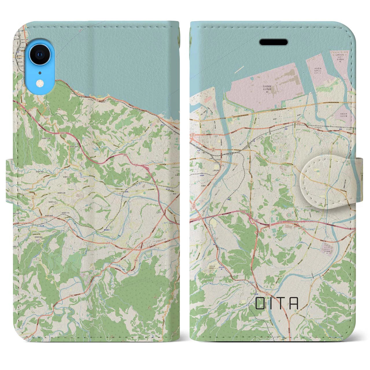 【大分】地図柄iPhoneケース（手帳両面タイプ・ナチュラル）iPhone XR 用