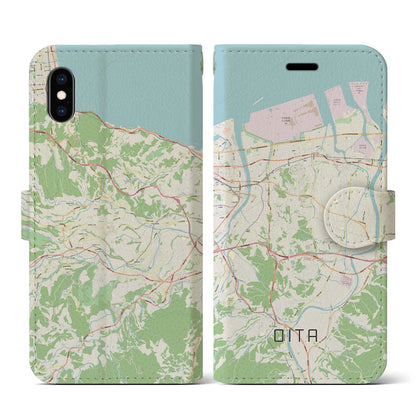 【大分（大分県）】地図柄iPhoneケース（手帳タイプ）ナチュラル・iPhone XS / X 用