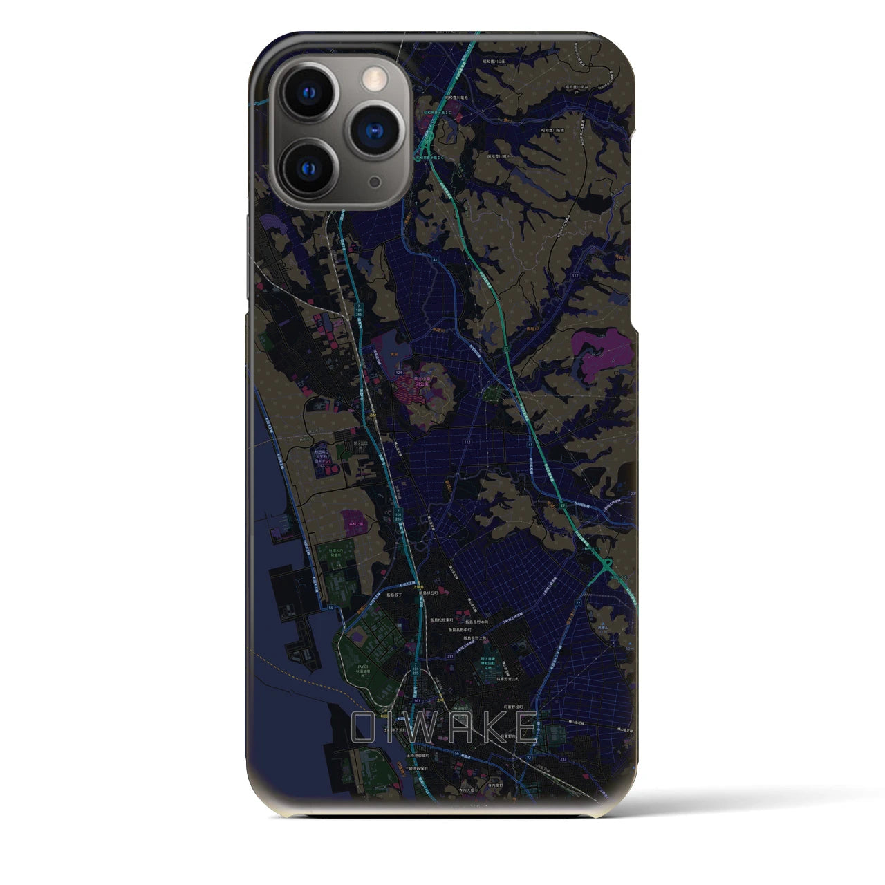 【追分】地図柄iPhoneケース（バックカバータイプ・ブラック）iPhone 11 Pro Max 用