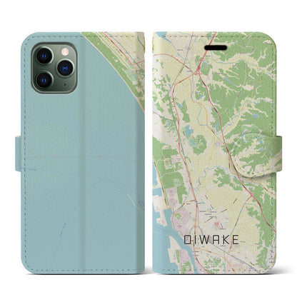 【追分（秋田県）】地図柄iPhoneケース（手帳タイプ）ナチュラル・iPhone 11 Pro 用