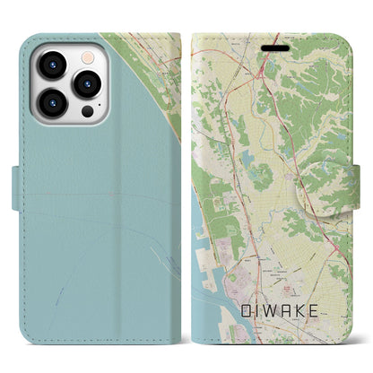 【追分（秋田県）】地図柄iPhoneケース（手帳タイプ）ナチュラル・iPhone 13 Pro 用