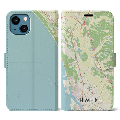 【追分（秋田県）】地図柄iPhoneケース（手帳タイプ）ナチュラル・iPhone 13 用