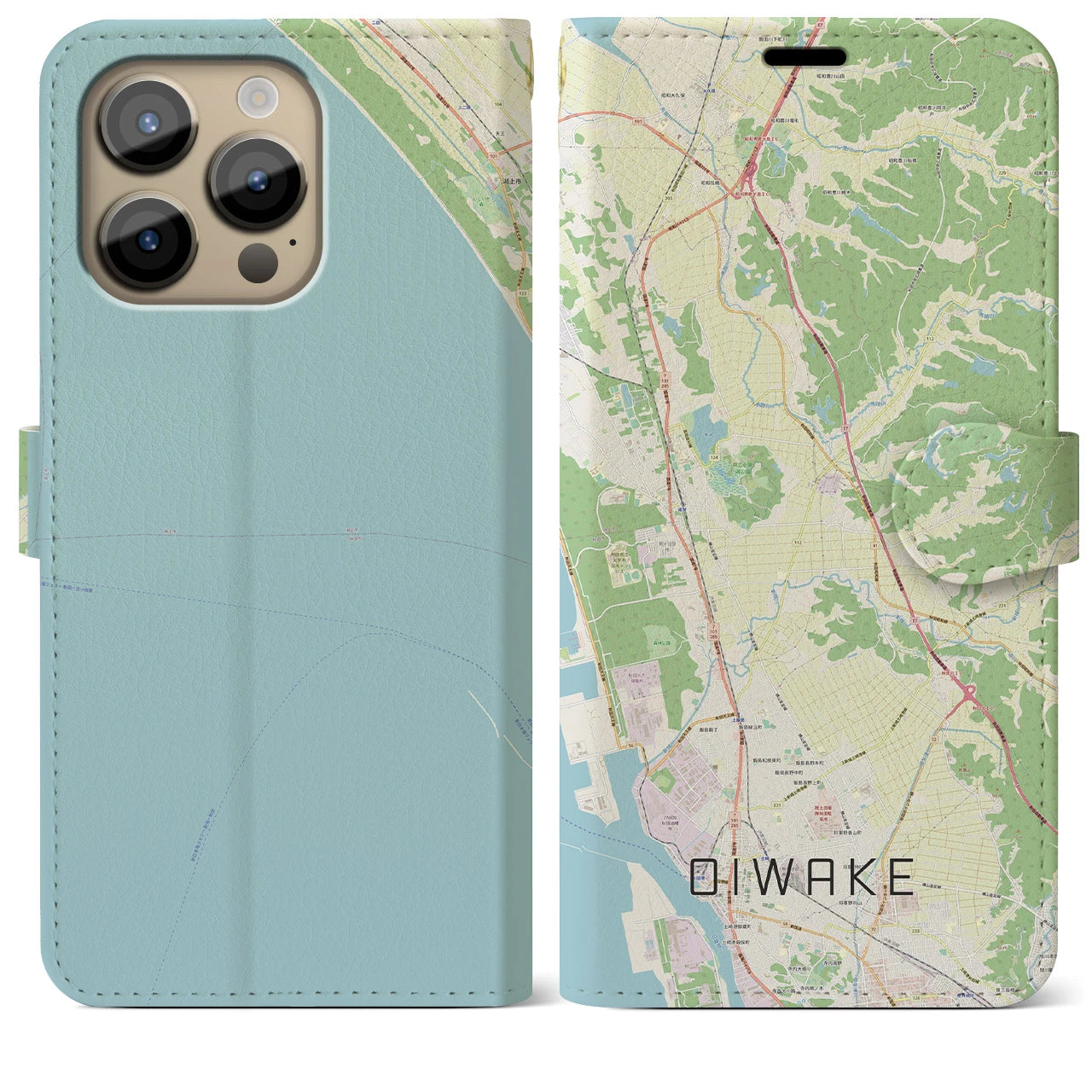 【追分】地図柄iPhoneケース（手帳両面タイプ・ナチュラル）iPhone 14 Pro Max 用