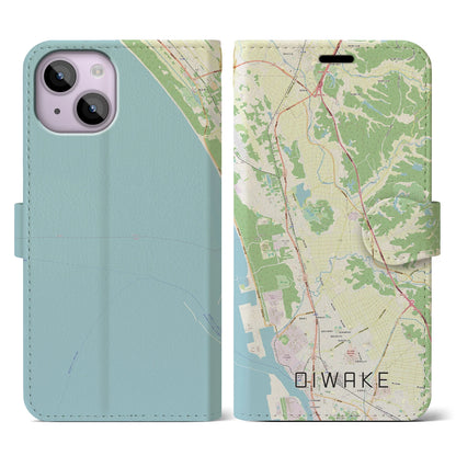 【追分（秋田県）】地図柄iPhoneケース（手帳タイプ）ナチュラル・iPhone 14 用