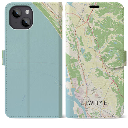 【追分（秋田県）】地図柄iPhoneケース（手帳タイプ）ナチュラル・iPhone 14 Plus 用