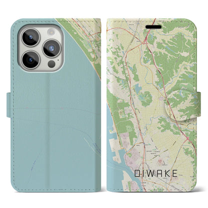 【追分（秋田県）】地図柄iPhoneケース（手帳タイプ）ナチュラル・iPhone 15 Pro 用