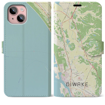 【追分（秋田県）】地図柄iPhoneケース（手帳タイプ）ナチュラル・iPhone 15 Plus 用