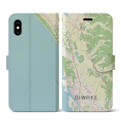 【追分（秋田県）】地図柄iPhoneケース（手帳タイプ）ナチュラル・iPhone XS / X 用